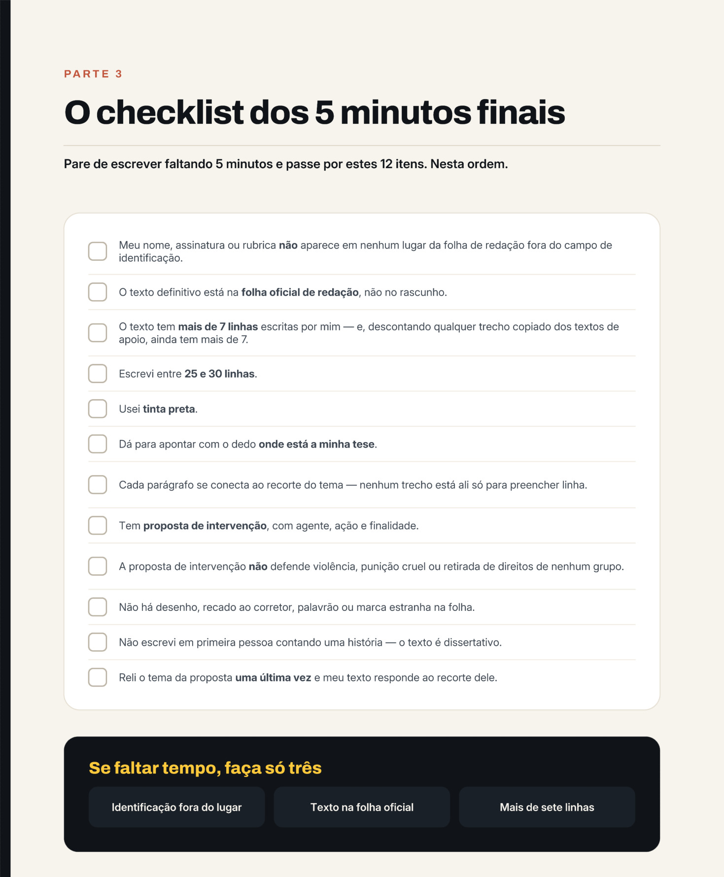 Página do guia com o checklist final