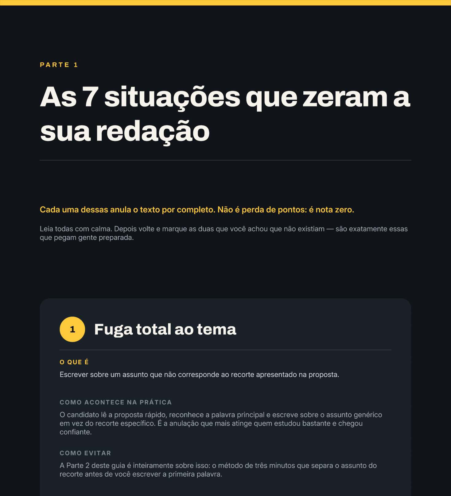 Página do guia com as situações de anulação